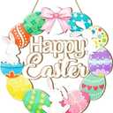 Easter Front Door Decoration Hanging Wreath with Bunny & Colorful Eggs, Spring Seasonal Wall Decor for Porch, Entryway, Indoor & Outdoor Home Decoration