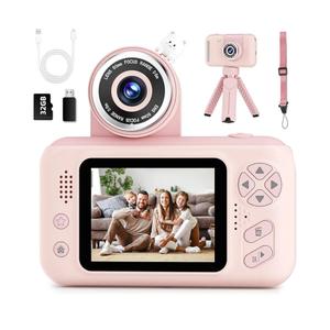 Kids Camera Girls for 3 4 5 6 7 8 9 Years Old Girls,1080P HD Video Selfie Camera with 32G SD Card Kids Digital Camera Toys for Toddler Birthday Gifts Pink