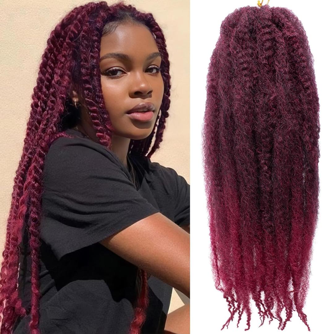 8 Packs 18 Inch Marley Twist Crochet Hair Ombre Burgundy Marley Braiding Hair Crochet Braids Long Pre-Separated Springy Afro Kinky Twist Hair for Faux Locs Curly Braiding Hair Extensions TBUG#