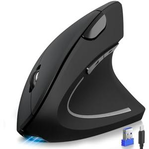 TECKNET Ergonomic Mouse, Rechargeable 2.4G+Bluetooth Vertical Mice 6 DPI Adjustable, Wireless Optical Carpal Tunnel Mouse for Right Hand, Silent 6 Buttons for Laptop, PC, MacBook, iPad - Black