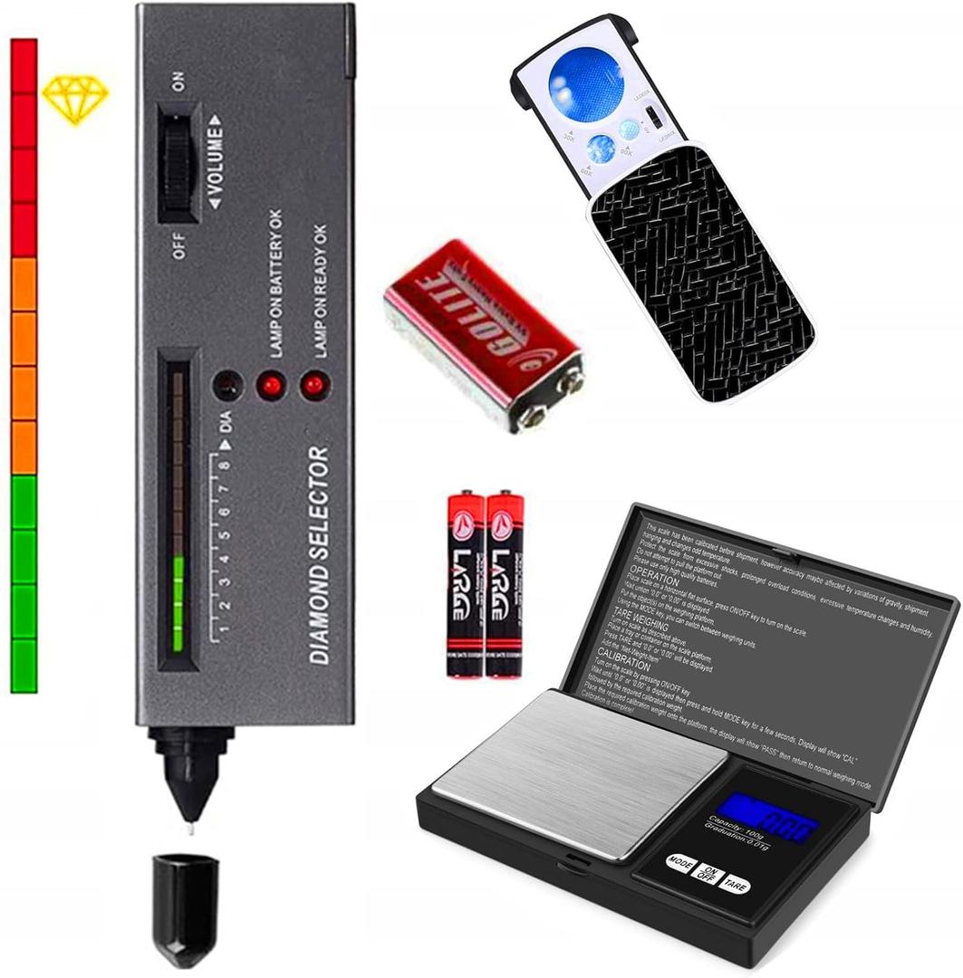 Jewelry Diamond Tester,Jewelry Diamond Tester200g/0.01g Mini Jewelry Scale+30X 60X 90X Mini LED Magnifying,Professional Diamond Selector for Novice and Expert,Thermal Conductivity Meter