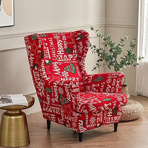 Highdi Wingback Chair Covers 2 Piece Stretch Wing Chair Slipcover, Washable Spandex Fabric Sofa Cover Furniture Protector for Armchair Chairs Living Room Bedroom Hotel (Christmas red)