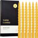 Natural Beeswax Swirl Taper Candles Pack of 6, Dripless Long Candle Sticks for Dinner Wedding Party Christmas Home Decorations - 10 Inch Tall - Yellow