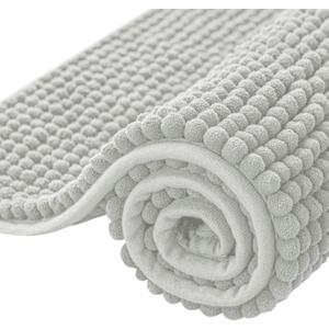 SUBRTEX Bathroom Rugs Chenille Bath Rug Soft Short Plush Bath Mat Soft Shower Mat Water Absorbent Shower Mat Quick Dry Machine Washable(Light Gray,18" x 24")
