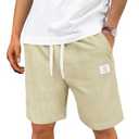 DOWMQ Men's Corduroy Shorts Casual Elastic Drawstring Lightweight Summer Beach Shorts with Pockets Khaki, XL