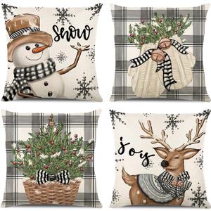 ONFAON Christmas Decorations - Christmas Pillow Covers 18x18 Set of 4, Holiday Christmas Decor Home Sofa Couch Cushion Indoor Decorations
