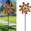 Outdoor Wind Spinner with Garden Stake 88.58" Metal Two-Way Wind Sculptures Solar Color Changing Lights Large Windmills for Garden,Patio,Yard,Lawn Decor Gifts Trumpet