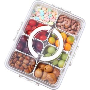 Divided Clear Snackle Box with Lid and Handle Food Serving Tray Fruit & Veggie Container with 8 Detachable Dividers Portable Snack Platters Charcuterie Board Container for Party, Travel