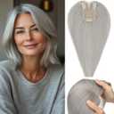 Rich Choices Hair Toppers for Women Real Human Hair Remy Hairs Toppers Hairpieces for Women with Thinning Crown Wispy Clip in Topper 14 Inch No Bang-#G1 Grey