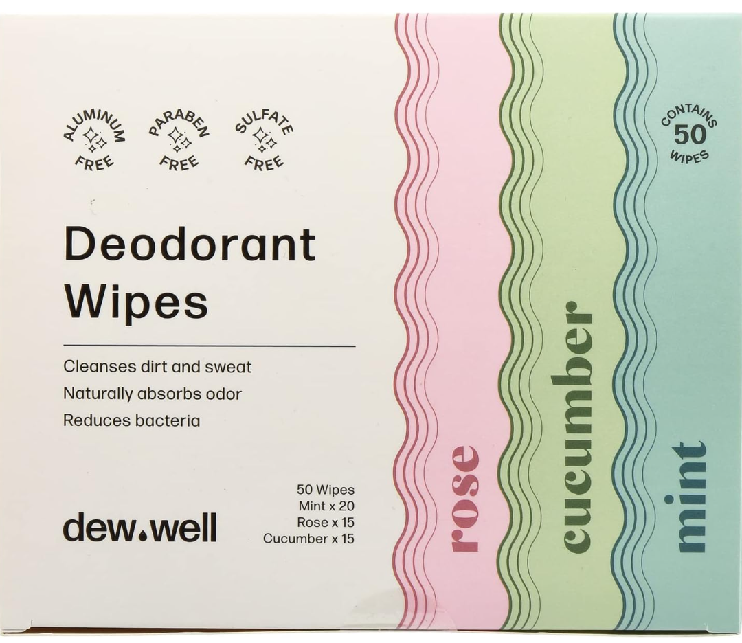 Dew Well - Deodorant Wipes Variety 50 Pack (Mint, Rose, Cucumber)