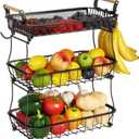 ANTOPY 3 Tier Fruit Basket with 2 Banana Hangers, Countertop Fruit Vegetable Basket Bowl for Kitchen Counter Metal Mesh Basket Fruits Stand Produce Holder Organizer for Onion Potato Bread Snack Veggie