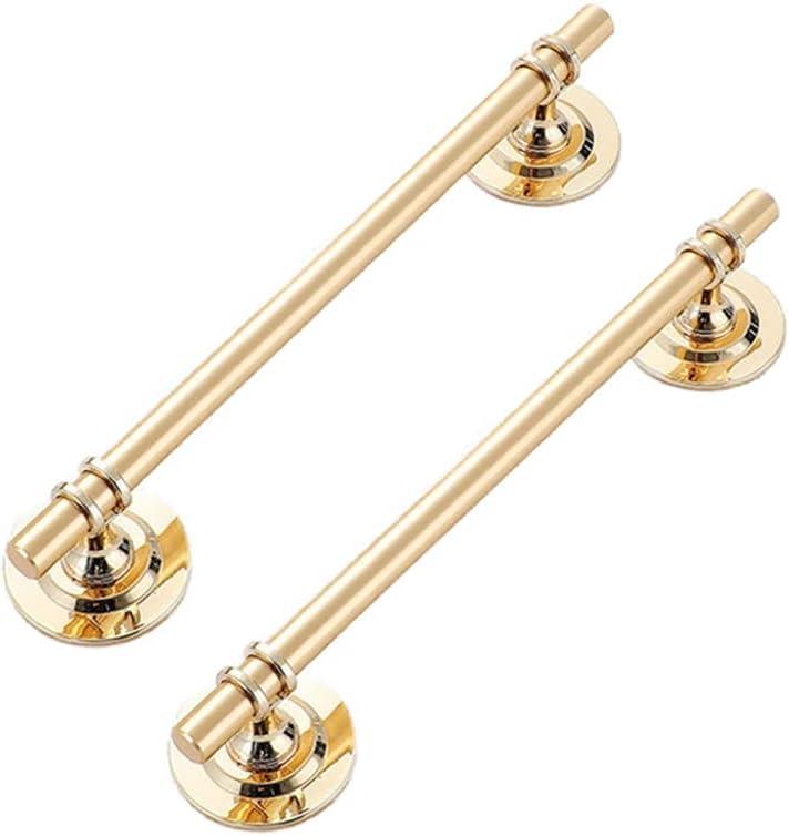 2 Pack Self-Stick Cabinet Handle Pulls Metal Drawer Pull Helper with Adhesive Sliding Door Handle Stick On Handle for Refrigerators Wardrobes Windows Peel and Stick (7-3/5" Hole Center, Gold)