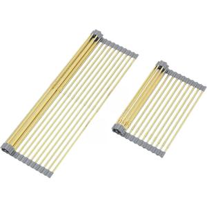 AXIMIXAME Expandable Large Draining Rack, Roll Up Heat-Resistant Dish Drainer for Stainless Steel Sinks, Collapsible Over The Sink Rack Non-Slip Silicone Rolling Up Rack Gold 18 Tube