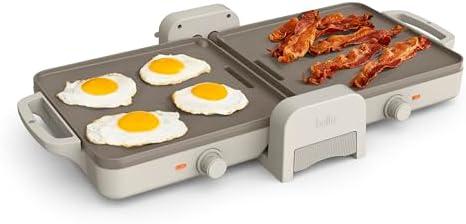 Bella 10"x 20" Ceramic Fold-n-Store Dual Temp Griddle, Fits-anywhere Kitchenware, EverGood Ceramic Nonstick Coating, 2 Temperature Zones up to 400°F​, Dishwasher Safe Drip Tray, 1500 Watt, Oatmilk