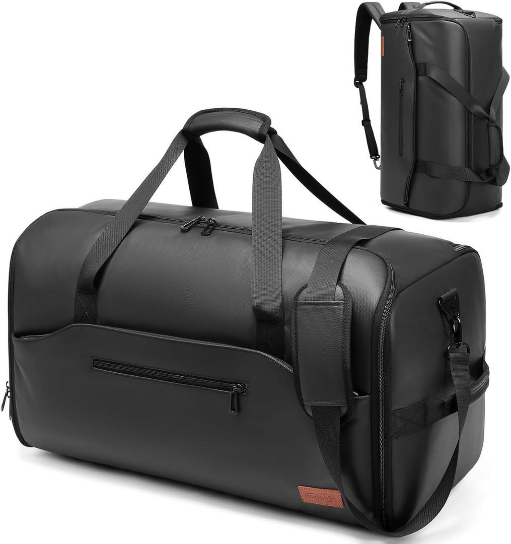 Garment Duffle Bags for Travel,Moulyan Convertible Garment Bag with Shoe Compartment,3 in 1 Waterproof Travel Suit Bag with Shoulder Strap for Men Women (Black)