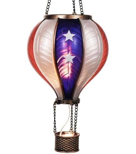 Hot Air Balloon Solar Lantern with Flickering Flame Hanging Solar Lights Outdoor Waterproof Lanterns for Garden Patio Yard Party Decoration  