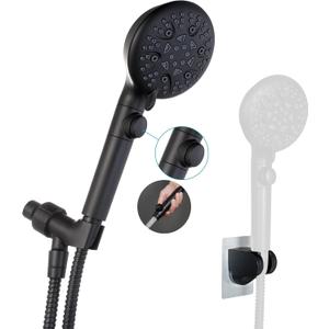 GwernKB Handheld Shower Head with On Off Switch,8-mode High Pressure Shower Wand with Long Hose and Bracket Extra Adhesive Holder for Lower Mount,Built-in Power Wash to Clean Tub,Tile & Pets,Black