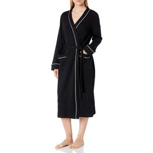 Amazon Essentials Women's Lightweight Waffle Full-Length Bath Robe (Black, Small)