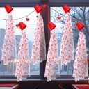 FoldTier 6 Set Valentine's Day Heart Gauze Table Runner Tulle Curtains and Buckets for Room Window 51 x 63 Inch Glitter Heart Valentines Table Runner Pink Tablecloth for Candlelight Dinner Home Decor