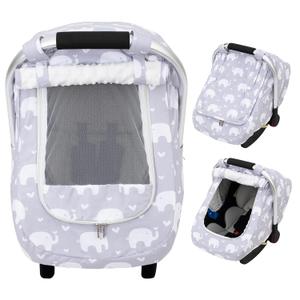 Baby Car Seat Cover, Mink Dot Infant Car Seat Cover for Girls Boys, Universal Carseat Cover with Mesh Peep Window & Sun Shade, Breathable Baby Carrier Canopy Cover for Spring Autumn (Elephant)