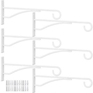 Eyrosa 8" Plant Hangers 6 Pack, Hanging Plant Bracket for Wall Fence Porch Outdoor Indoor, Metal Plant Hooks for Basket, Flower, Planter, Feeder, Lantern, Wind Chime, White