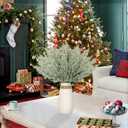 2 x Set of 24 Christmas Artificial Pine Branches 12.6" Faux Plants Evergreen Cedar Picks Fake Pine Needles Leaves Sprigs Winter Greenery Stems for Xmas Tree DIY Wreath Garland Holiday Accessories (Snow)