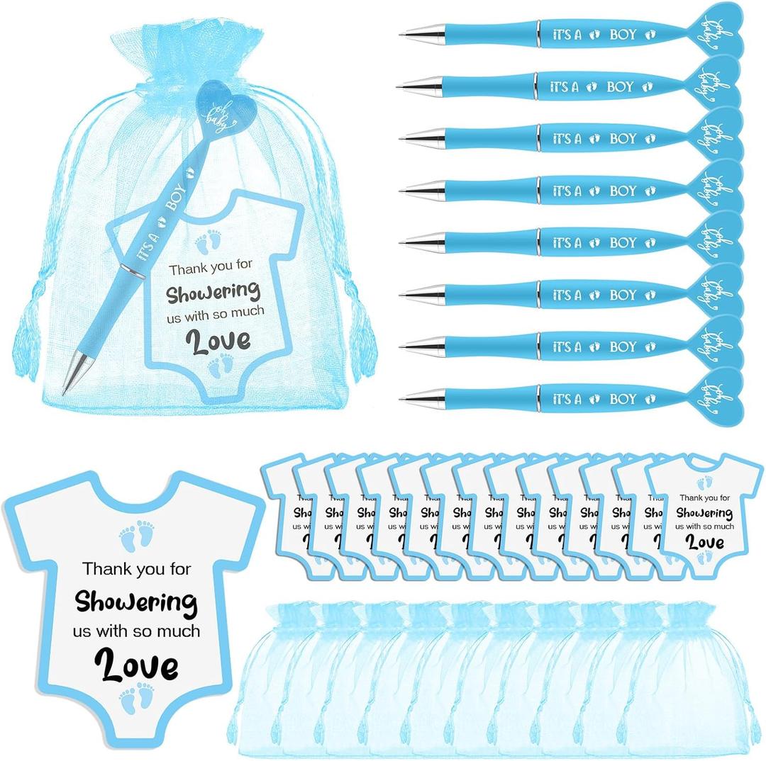 Harloon 50 Set Baby Shower Pens Favors for Guests It's a Boy Ballpoint Pens Baby Shower Party Favors Blue Cards 50 Organza Bags for Gender Reveal Gifts Game Prizes Souvenirs