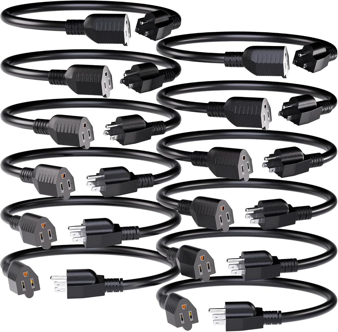POWGRN 1 FT 12 Pack Indoor Extension Cord 16 Gauge, Short Power Cable