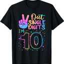 Peace Out Single Digits I'm 10 Year Old 10 Birthday Girl T-Shirt (Small, Black)