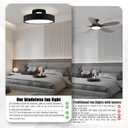 Ceiling Fans with Lights and Remote, Flush Mount Modern Bladeless Ceiling Fan with Light, 6 Speeds, Stepless dimming and CCT 3000K-6000K LED Lights for Bedroom, Study Room (Black, 17.7)
