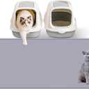 Silicone Cat Litter Mat with Toy, 38x25 Inch Large - Waterproof, Easy Clean Trapping Mat for Kitty Litter Box, Non-Slip Litter Box mat for Hardwood Floors & Carpet Protection (Grey)