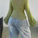 SHENHE Women's Plus Size Bell Long Sleeve Boat Neck Solid Casual Cropped Sweater Pullover (Green, XL)