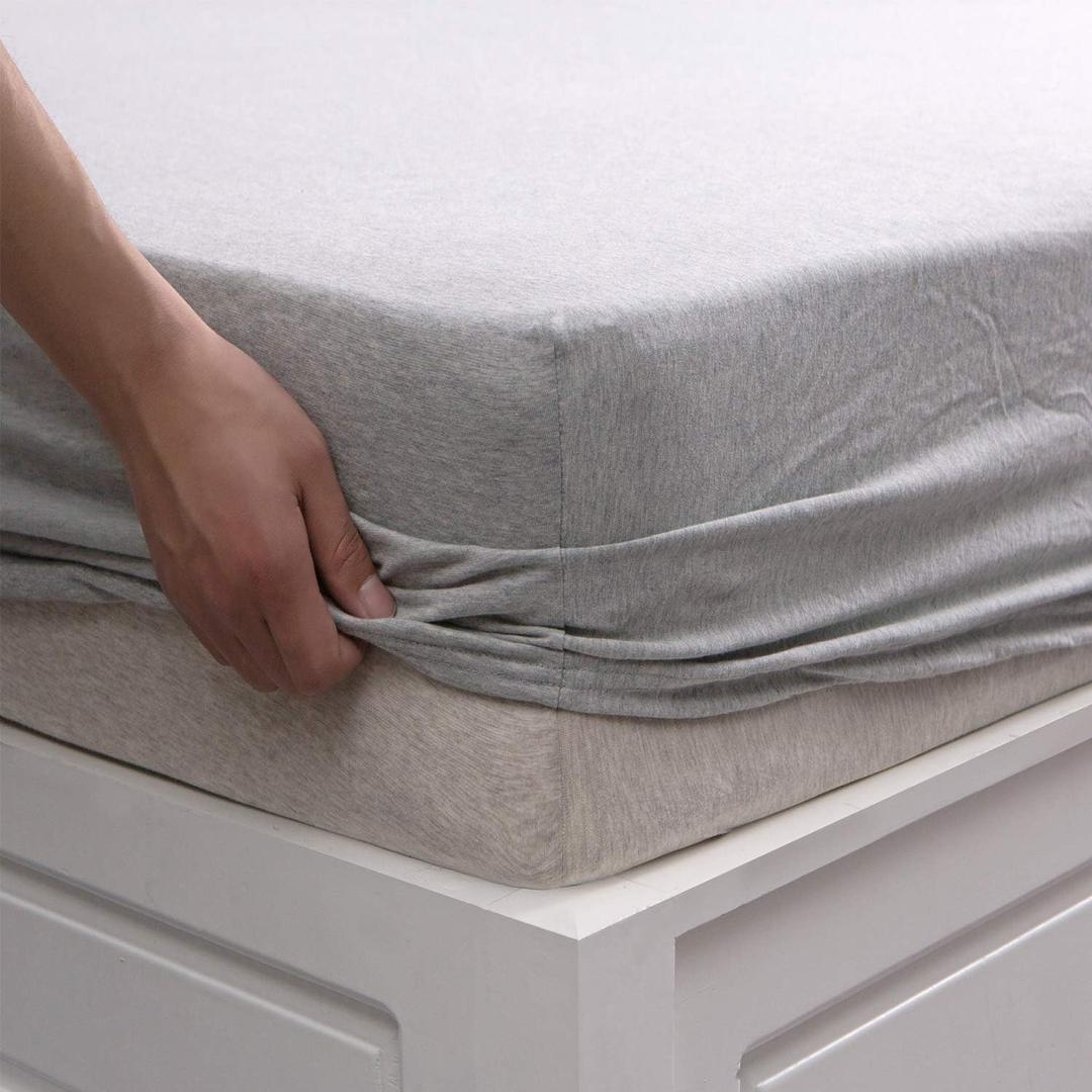 PURE ERA Jersey Knit Cotton Fitted Bottom Sheet ONLY (No Flat Sheet or Pillow Shams) - Ultra Soft Comfy Breathable Comfortable - Heather Grey Queen
