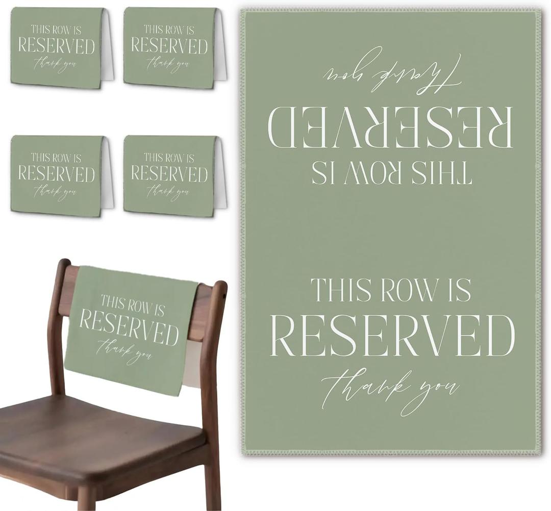 Sage Green Reserved Row Signs for Wedding 4 Pieces, This Row Is Reserved Seating Placeholder Church Pews Cloth Signs, Wedding Chair Decorations for Reception Parties Event (Sage Green)