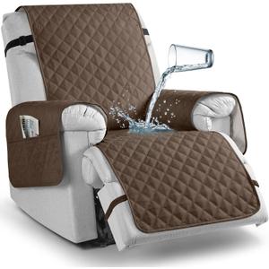 TAOCOCO Waterproof Recliner Chair Covers with Leg Strap 1 Piece Recliner Covers for Recliner Chair for Pets Kids, Washable Reclining Chair Cover Furniture Protector with Straps (23'' Small, Brown)