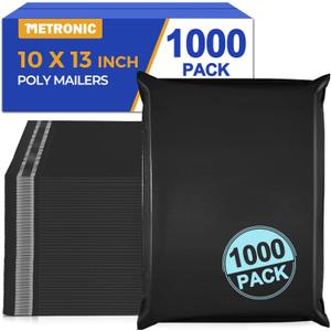 Metronic Poly Mailers 10X13 1000 Pack, Bulk Shipping Bags Heavy Duty Self Seal Waterproof Tear Weather Resistant Medium Mailing Envelopes, Packaging bags for Small Business, Boutique, Clothing, Black
