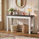 Cyclysio 47" Console Table with Charging Station, 13.8" Deep Farmhouse Sofa Table Behind Couch with 2 AC Outlets & 3 USB Ports, Entryway TV Console or Compact Home Office Desk, Oak Grey