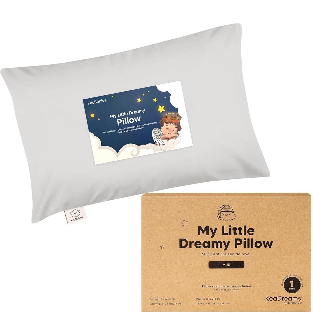 Mini Toddler Pillow with Pillowcase - 9x13 My Little Dreamy Travel Kids Pillow for Sleeping, Toddler Bed, Small, Tiny, Organic Cotton Pillowcase, Soft & Breathable, Kids 2-4 Years Old (French Gray)