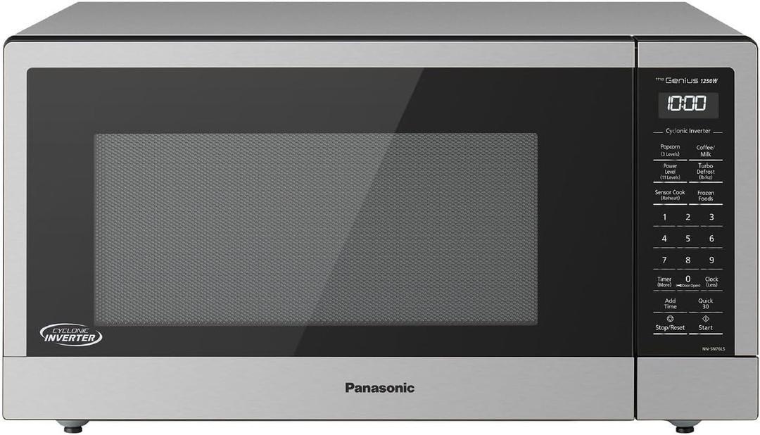 Panasonic NN-SN76LS 1.6 cu.ft Cyclonic Inverter Countertop Microwave Oven 1250Watt Power with Genius Sensor Cooking, 19.44"D x 21.88"W x 11.94"H, Stainless Steel