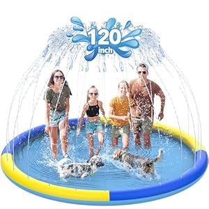 CACSPS 120" Non-Slip Splash Pad for Kids and Dog, Thicken Sprinkler Pool Summer Outdoor Water Toys, Extra Large Backyard Wading Pool for Children Boys & Girls or Pet Dog (Blue&Yellow)