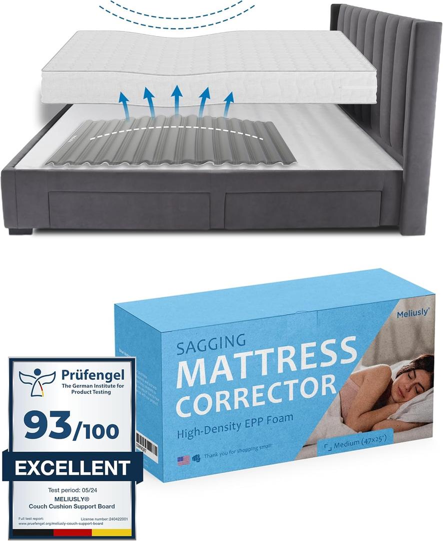 Premium Saggy Mattress Support (Medium) Extra Firm Sagging Mattress Support Pad, Firming Pad to Fix Sagging and Sinking and Improve Firmness, Corrector Insert to Help with Back Pain by Meliusly