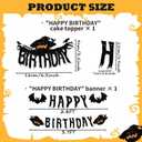 3 x Halloween Birthday Banner and Cake Hat, Halloween Horror Theme Birthday Party Decorations Supplies, Black Glittery Horror Banner Used for Party Decorations