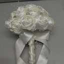 Bridal Wedding Bouquet Round Bling Brooch Bouquet Throw Toss Artificial Rose Flower Bunch for Bride Bridesmaid Wedding Quinceanera(Ivory, 7.5")