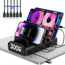 300W Charging Station for Multiple Devices, 8 Port Multi USB C Fast Charger Station Dock for MacBook iPhone 16/15/14/13/12 Samsung Pixel Series iPad, Black (6 Mixed Short Cables Included)