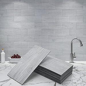 Art3d 102-Piece Peel and Stick Tile Backsplash for Kitchen Bathroom, 3in. × 6in. Stick on Subway Tile White-Washed Wood Plank