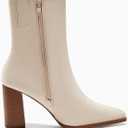 Coutgo Womens Ankle Boots Pointed Toe Chunky Stacked Heel Side Zipper Dress Fall Booties Shoes (Beige, 9.5)