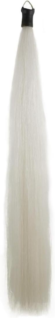 34-36 IN Long 1/2 LB Horse Tail Extension with Braided Horsehair Loop & Blunt Cut Bottom (Pure White)
