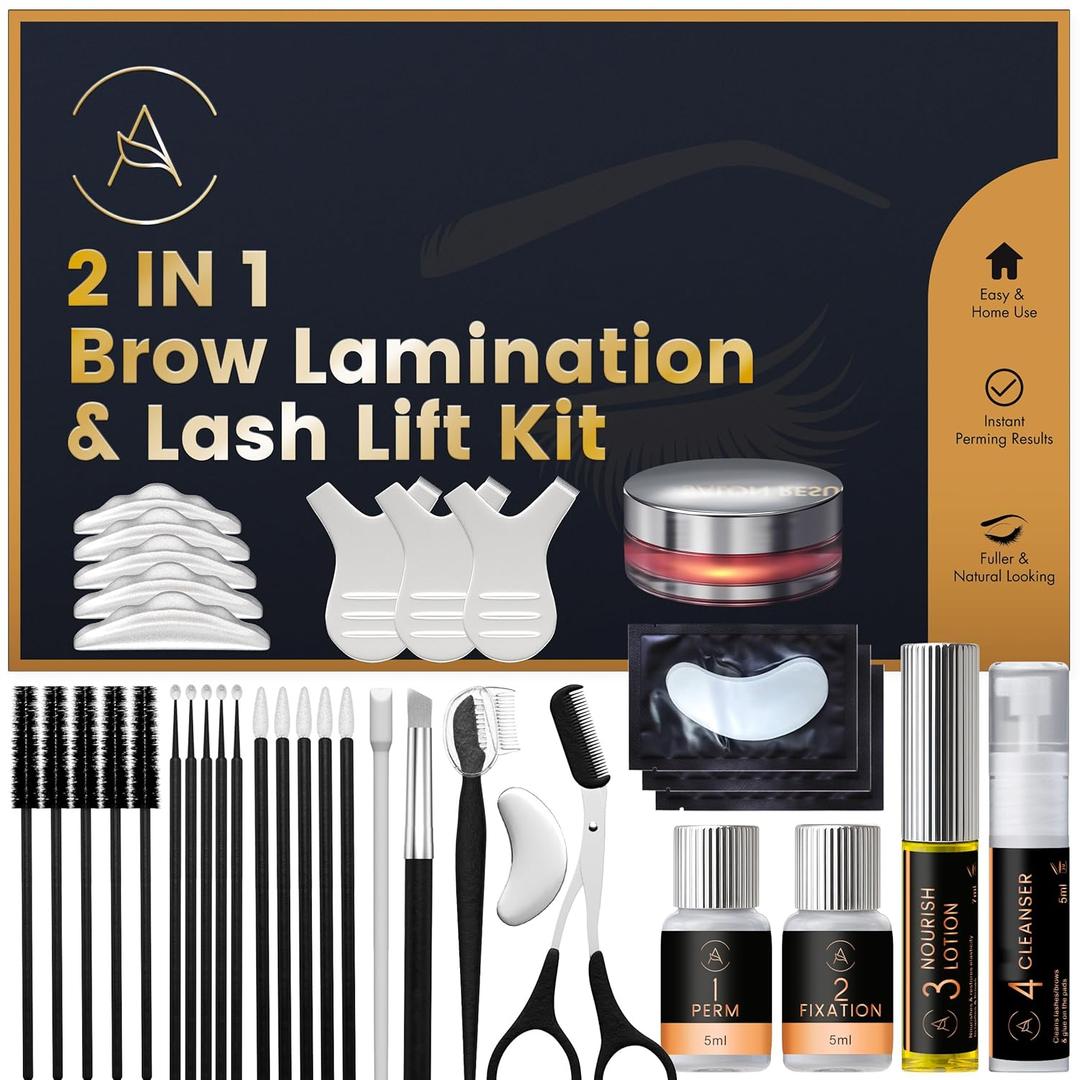 Lash Lift Kit & Eyebrow Lamination Kit, 2-in-1 Solution, At-Home Brow Lamination, Beginner/Professional, Eyelash Lift, 15 Applications, Lasts 6-8 Weeks, DIY Brow & Lash Perm - ABLK2