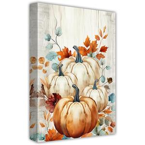 ZHOUWALLPIC Pumpkin Canvas Wall Art Farm Fall Leaves Paintings Autumn Harvest Picture Prints Bedroom Decor Framed Ready to Hang(Autumn-1,16.00" x 24.00")