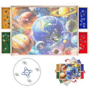 Puzzle Board with Drawers Rotatable 360-Degree Wheels and Cover 30" x 22" 1000 Piece Wooden Jigsaw Puzzle Table Storage Organizer Portable Lightweight Design